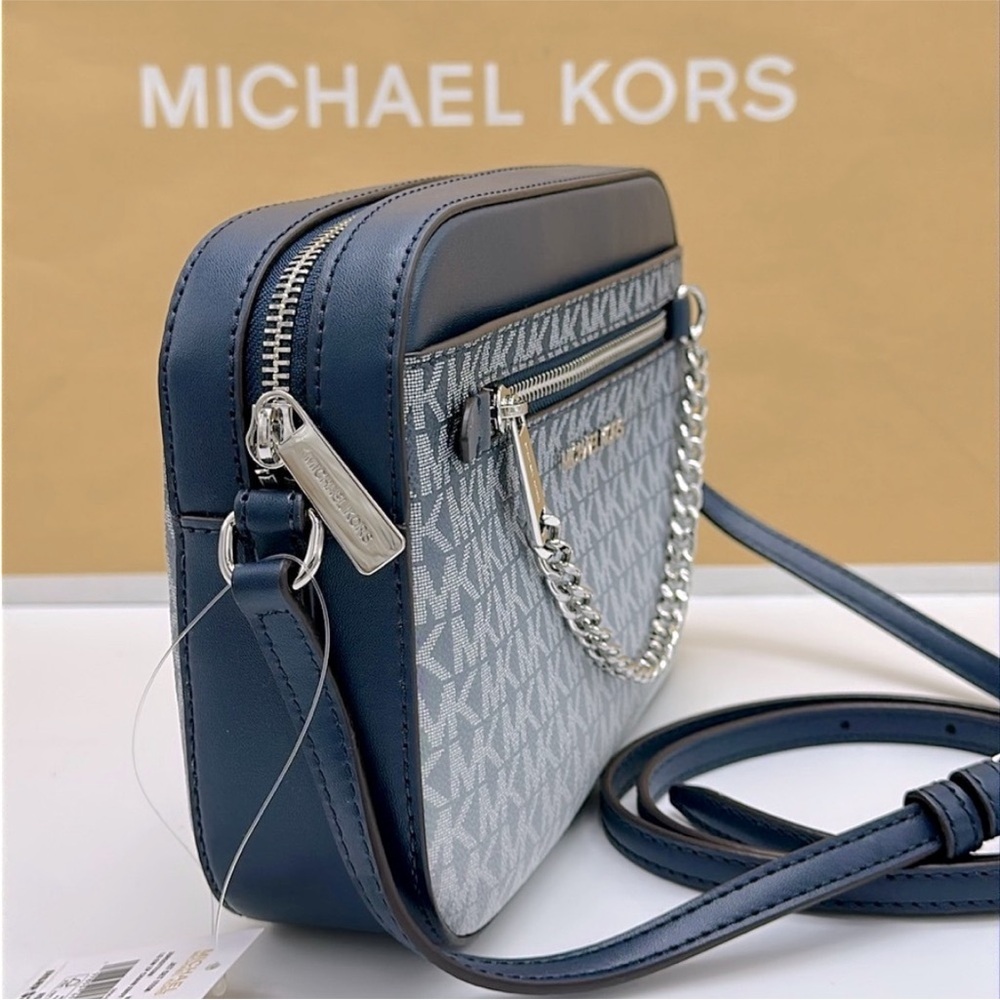 Michael Kors Jet Set Large Ombré Signature Logo East West Crossbody Navy color - Picture 3 of 13